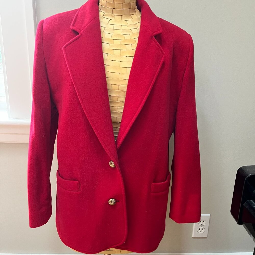 Vintage Red Single-breasted Wool/Cashmere Blazer, Size 8 petite